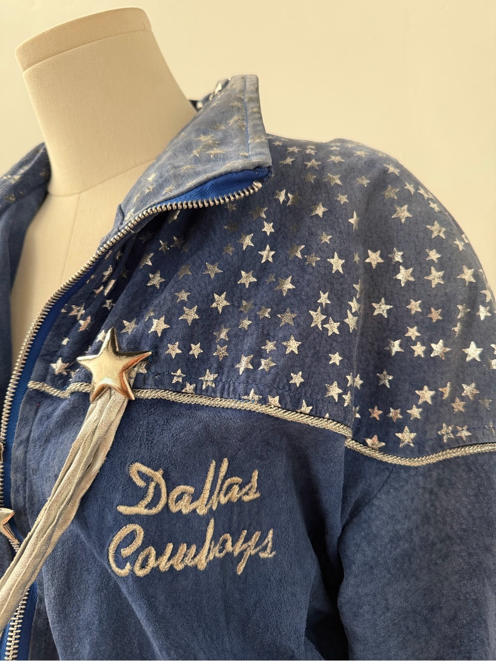 Vintage NFL Spirit by Cliff Engle Dallas Cowboys Leather Jacket Tassels size L - Picture 4 of 9